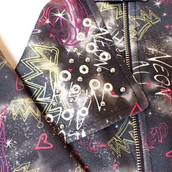 Disney Girls Moto Jacket D Signed Zip Knights of Neon Multicolor Size L 14-16 - Picture 12 of 12